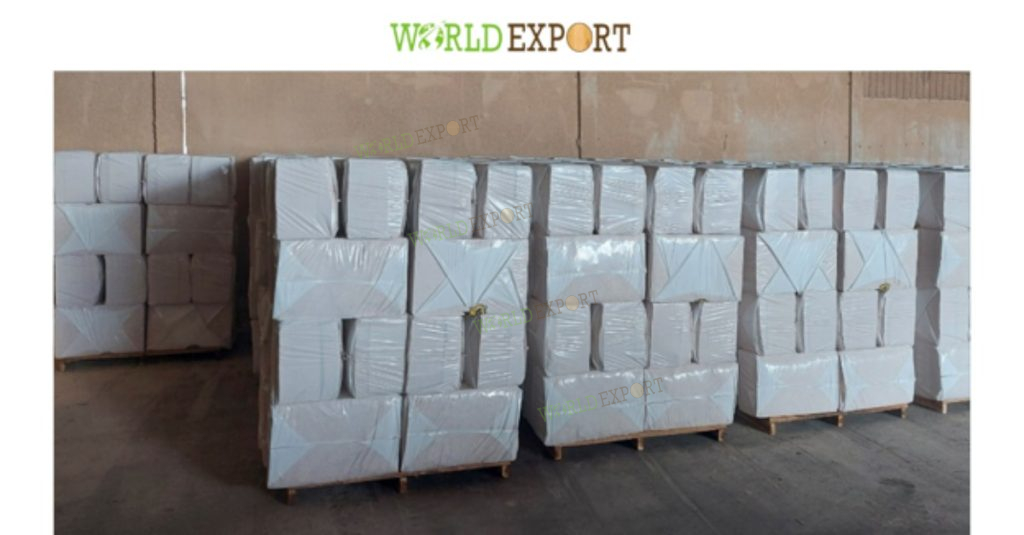 Palletized wood shavings ready for export, emphasizing strict customs compliance